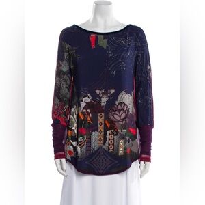 Save the Queen Navy and Burgundy Artistic Long Sleeve Top